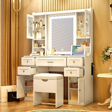 Merax 41.4" Makeup Vanity Desk with Mirror and Lights