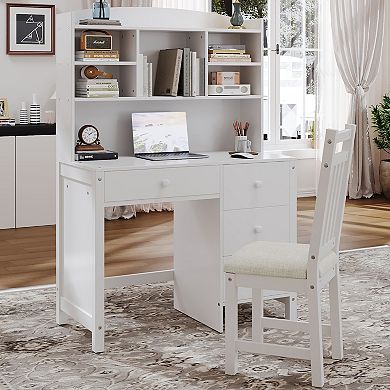 Merax Vintage 40'' Home Executive Desk and Upholstered Chair Set with Bookshelf
