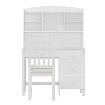 Merax Vintage 40'' Home Executive Desk and Upholstered Chair Set with Bookshelf