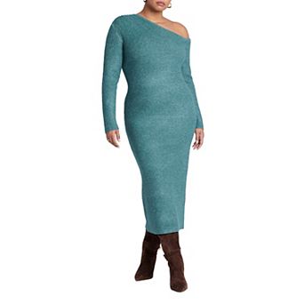 ELOQUII Women's Plus Size Off Shoulder Sweater Dress