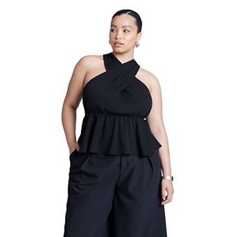 ELOQUII Women's Plus Size Halter Top With Peplum