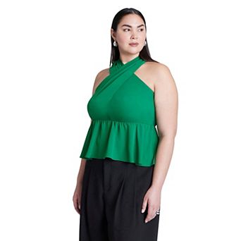 ELOQUII Women's Plus Size Halter Top With Peplum