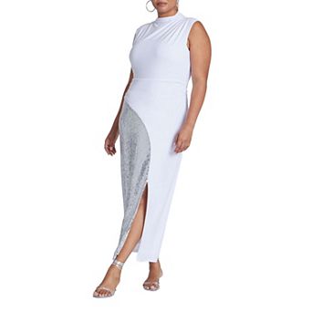 ELOQUII Women's Plus Size Funnel Neck Knit Dress With Sequin