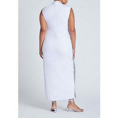 ELOQUII Women's Plus Size Funnel Neck Knit Dress With Sequin