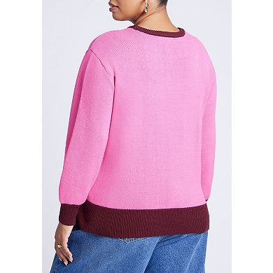 ELOQUII Women's Plus Size Contrast Rib Sweater