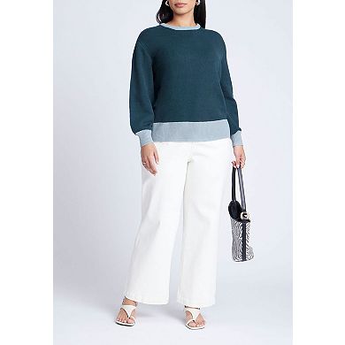 ELOQUII Women's Plus Size Contrast Rib Sweater
