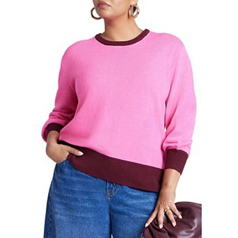 ELOQUII Women's Plus Size Contrast Rib Sweater