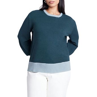 ELOQUII Women's Plus Size Contrast Rib Sweater