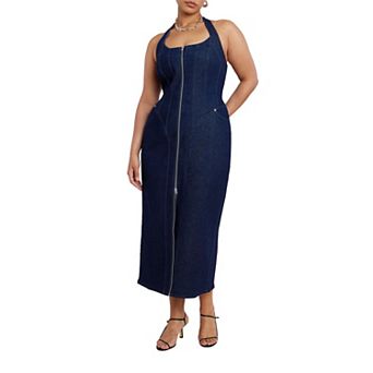 ELOQUII Women's Plus Size Denim Corset Dress