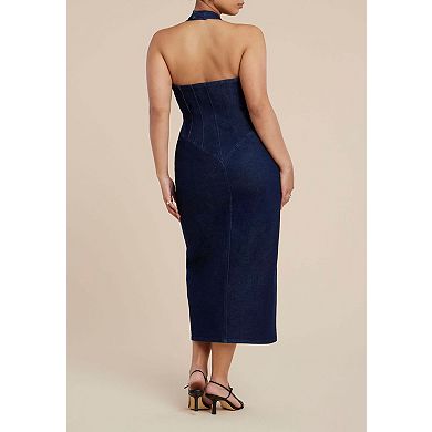 ELOQUII Women's Plus Size Denim Corset Dress