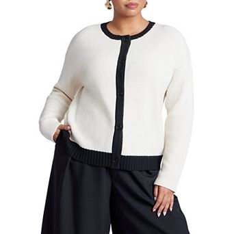 ELOQUII Women's Plus Size Contrast Placket Cardigan