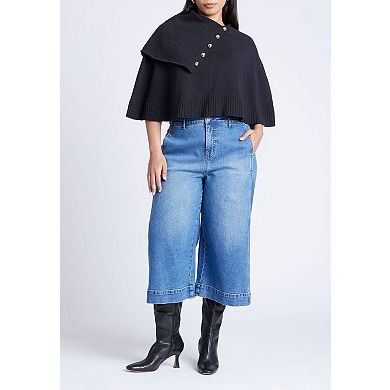 ELOQUII Women's Plus Size Button Detail Sweater Poncho