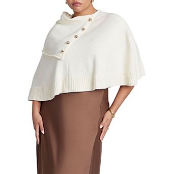 ELOQUII Women's Plus Size Button Detail Sweater Poncho