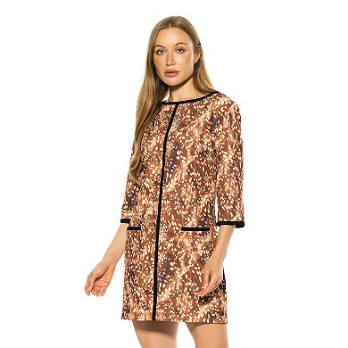 Women's ALEXIA ADMOR Liora Boatneck Shift Dress with Three-Quarter Sleeves