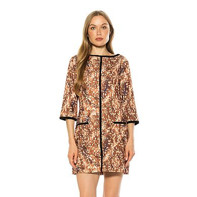 Women's ALEXIA ADMOR Liora Boatneck Shift Dress with Three-Quarter Sleeves
