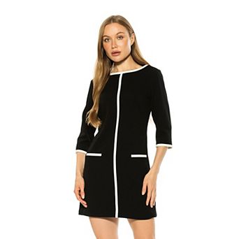 Women's ALEXIA ADMOR Liora Boatneck Shift Dress with Three-Quarter Sleeves