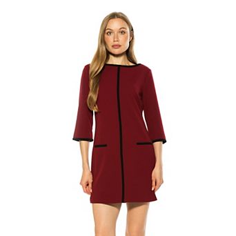Women's ALEXIA ADMOR Liora Boatneck Shift Dress with Three-Quarter Sleeves