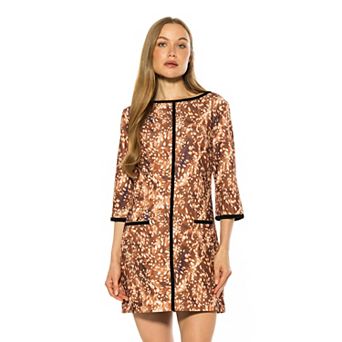 Women's ALEXIA ADMOR Liora Boatneck Shift Dress with Three-Quarter Sleeves