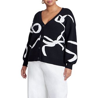 ELOQUII Women's Plus Size Bow Print Cardigan
