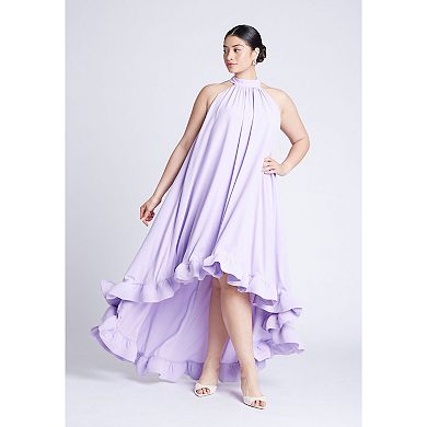 ELOQUII Women's Plus Size High Low Dramatic Ruffle Detail Dress