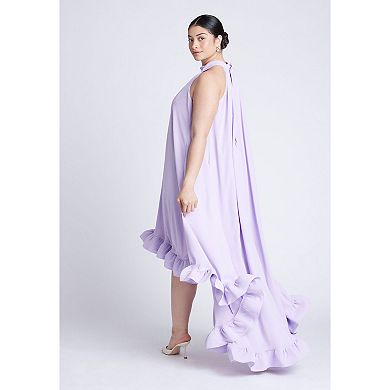 ELOQUII Women's Plus Size High Low Dramatic Ruffle Detail Dress