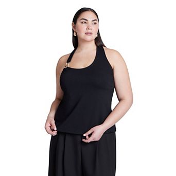 ELOQUII Women's Plus Size Asym Halter With Hardware Detail