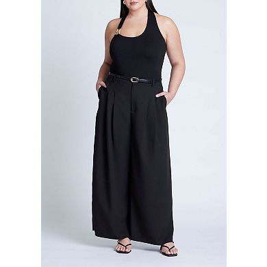 ELOQUII Women's Plus Size Asym Halter With Hardware Detail