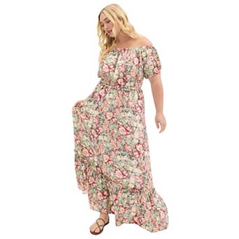 June + Vie Women's Plus Size Off-The-Shoulder Maxi Dress