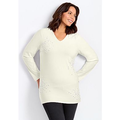 Avenue Women's Plus Size Embellished V-Neck Tunic