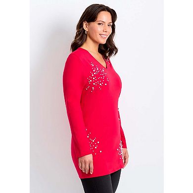 Avenue Women's Plus Size Embellished V-Neck Tunic