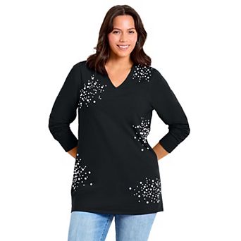 Avenue Women's Plus Size Embellished V-Neck Tunic