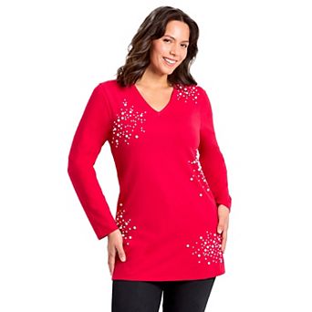 Avenue Women's Plus Size Embellished V-Neck Tunic