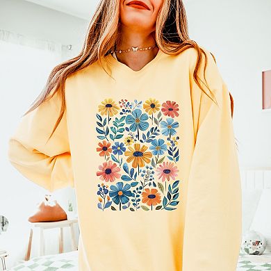 Watercolor Daisy Garden - Women's Lightweight Garment Dyed Sweatshirt