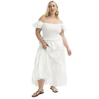 June + Vie Women's Plus Size Smocked Tiered Maxi Dress