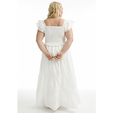 June + Vie Women's Plus Size Smocked Tiered Maxi Dress