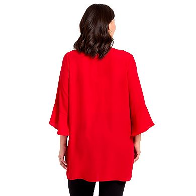 Avenue Women's Plus Size V-Neck Lace-Up Bell Sleeve Tunic