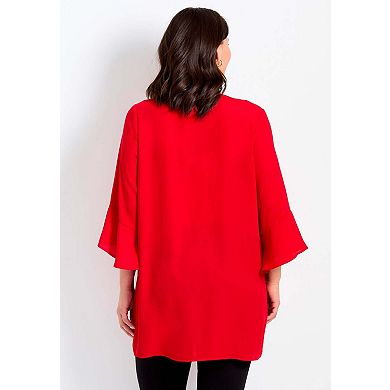 Avenue Women's Plus Size V-Neck Lace-Up Bell Sleeve Tunic