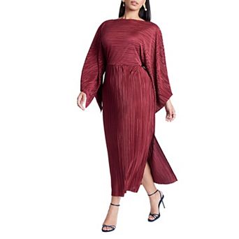 ELOQUII Women's Plus Size Cape Effect Plisse Dress