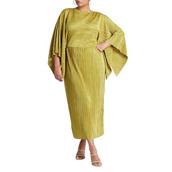 ELOQUII Women's Plus Size Cape Effect Plisse Dress