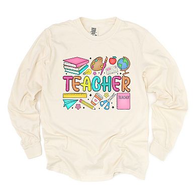 Simply Sage Market Teacher Bright Collage Garment Dyed Long Sleeve