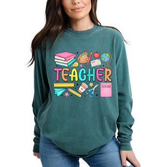 Simply Sage Market Teacher Bright Collage Garment Dyed Long Sleeve