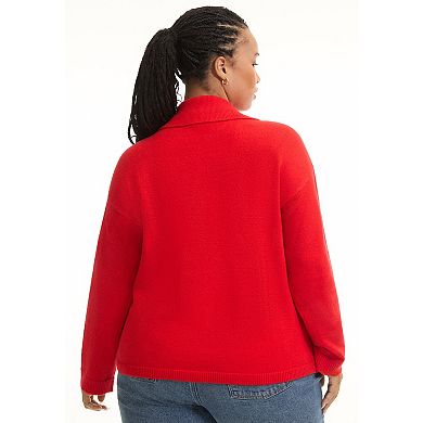 June + Vie Women's Plus Size Polo Shirt Sweater