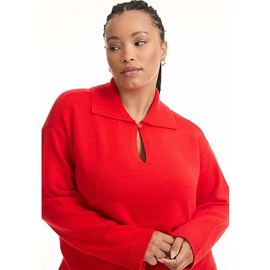 June & Vie Women's Plus Size Polo Shirt Sweater