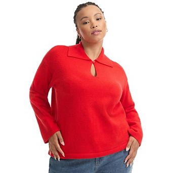 June + Vie Women's Plus Size Polo Shirt Sweater