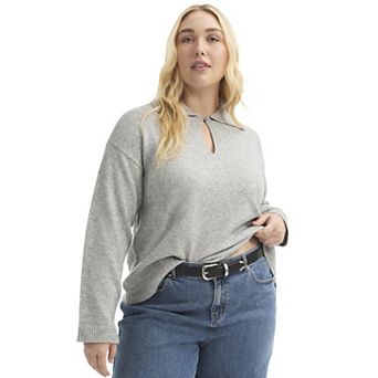 June + Vie Women's Plus Size Polo Shirt Sweater