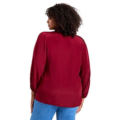 Avenue Women's Plus Size Scallop Trim Peasant Blouse