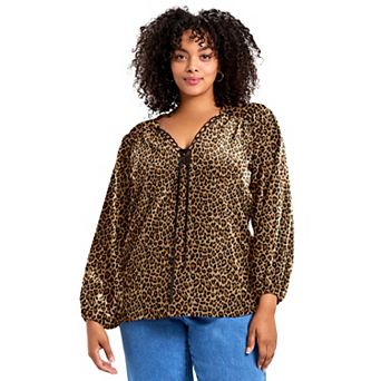 Avenue Women's Plus Size Scallop Trim Peasant Blouse