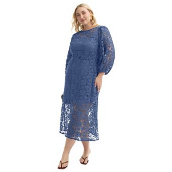 June + Vie Women's Plus Size Sleeve Lace Midi Dress