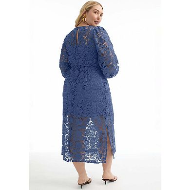June & Vie Women's Plus Size Sleeve Lace Midi Dress