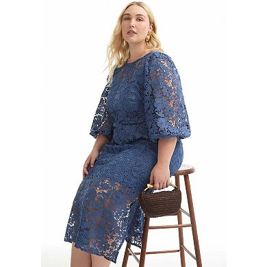 June & Vie Women's Plus Size Sleeve Lace Midi Dress